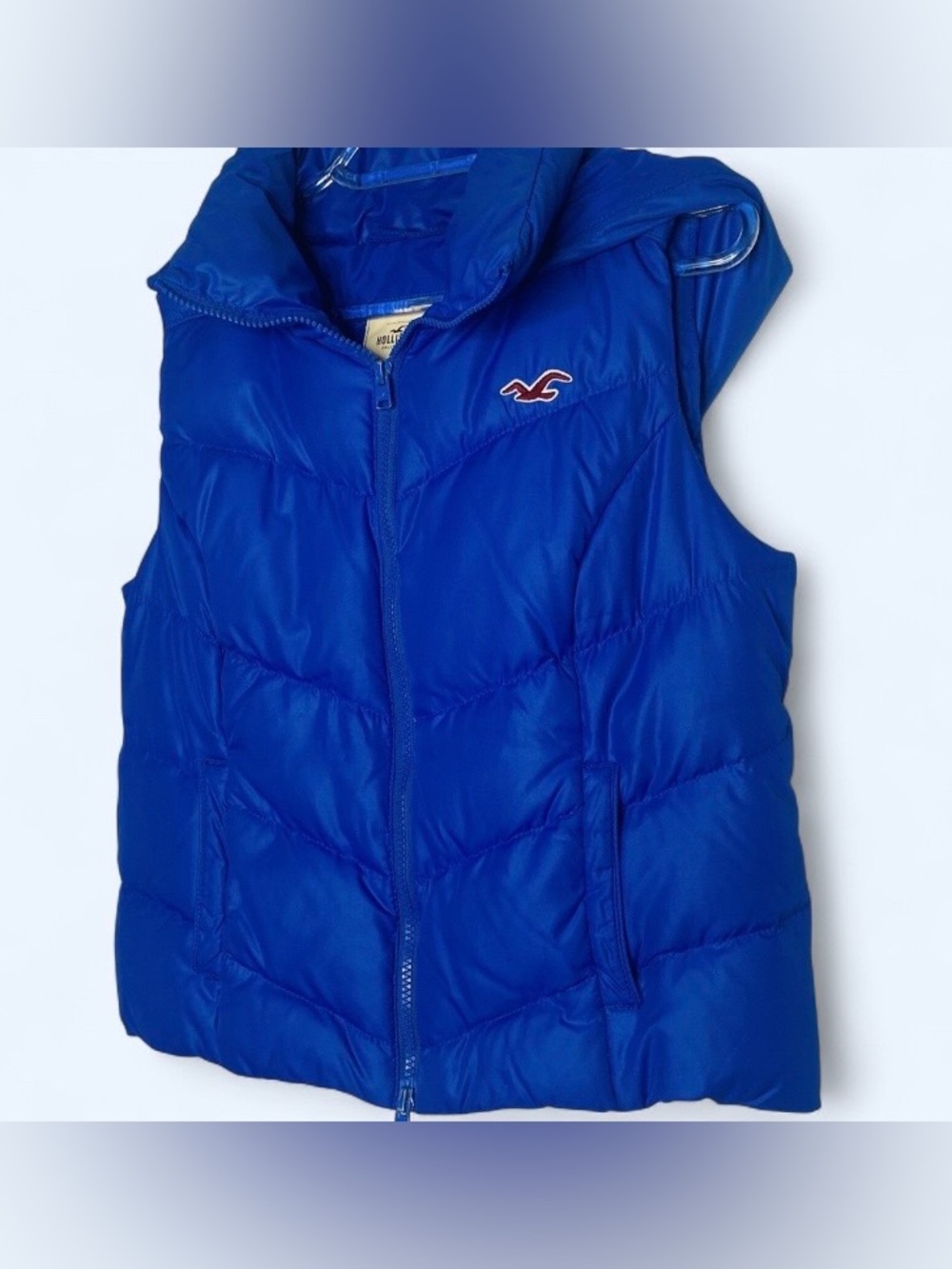 Hollister Blue Puffer Vest Hooded Zip Up Jacket - Size M